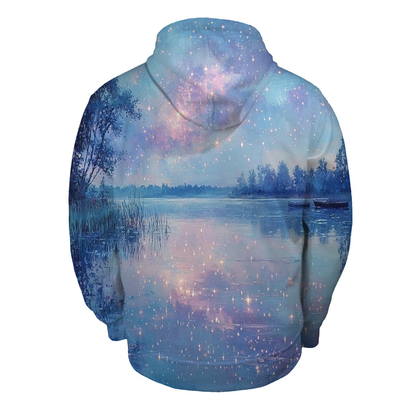 Monet Inspired Nebula Reflections On A Quiet Lake embroidered hoodies