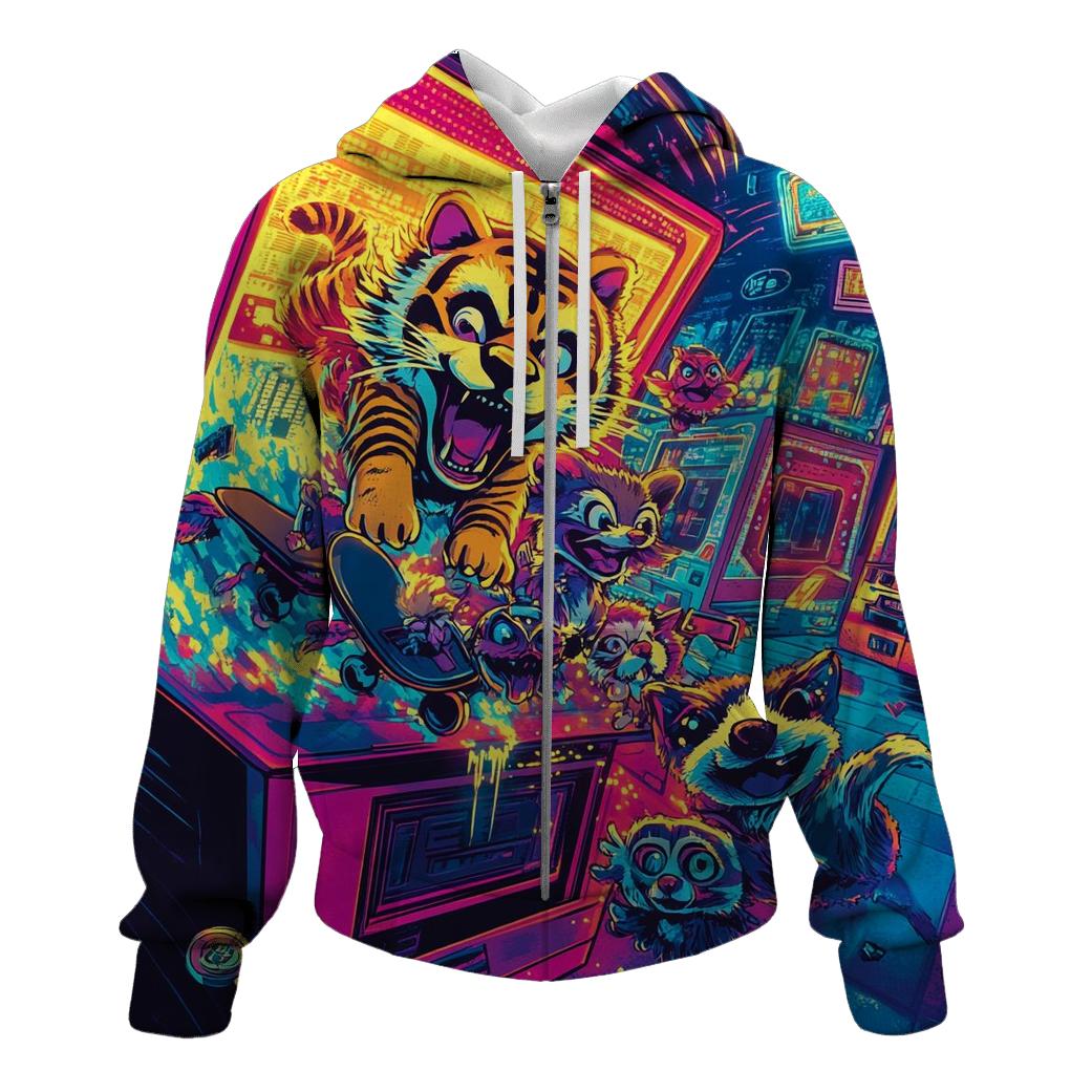 Neon Arcade Animal Uprising graphic hoodies