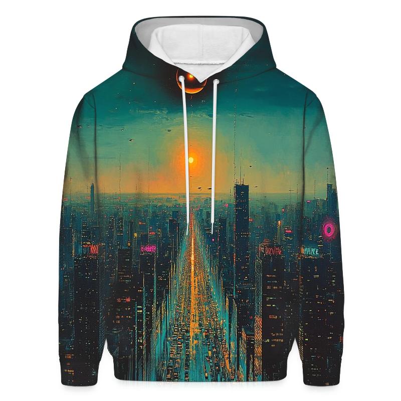 Salvador Dali Inspired Melting Citylights Under Eclipse graphic hoodies
