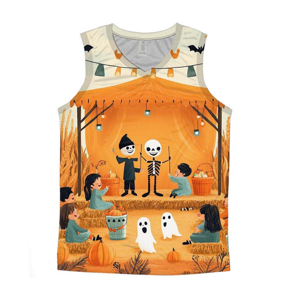 Harvest Stage With Spooky Puppet Show graphic print tank tops