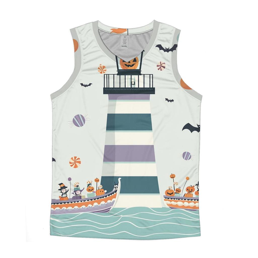Spooky Lighthouse Guiding Trick Or Treat Boats graphic print tank tops