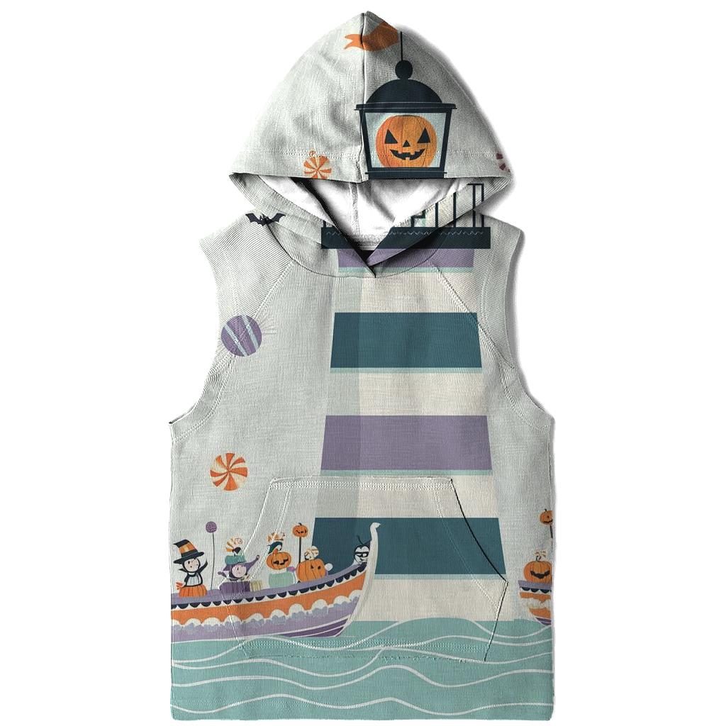 Spooky Lighthouse Guiding Trick Or Treat Boats printed hoodies