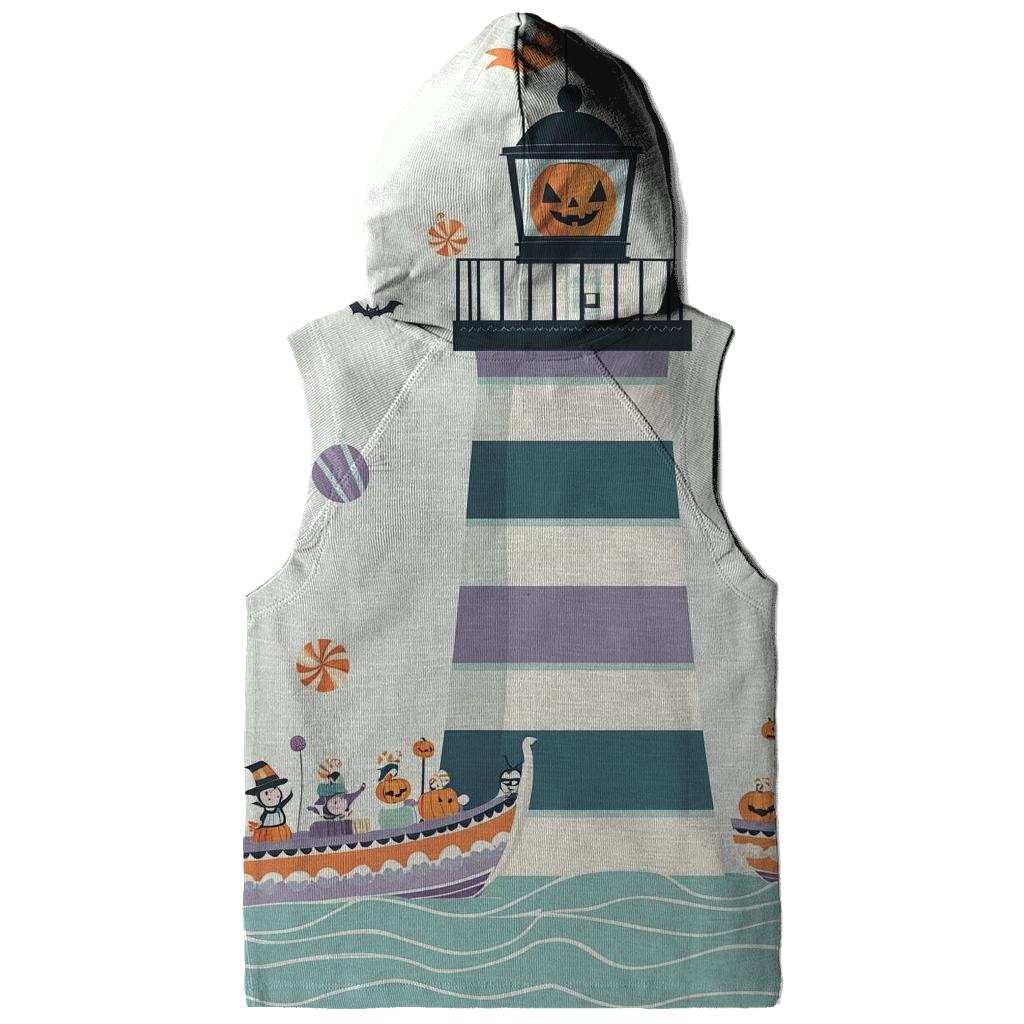 Spooky Lighthouse Guiding Trick Or Treat Boats printed hoodies