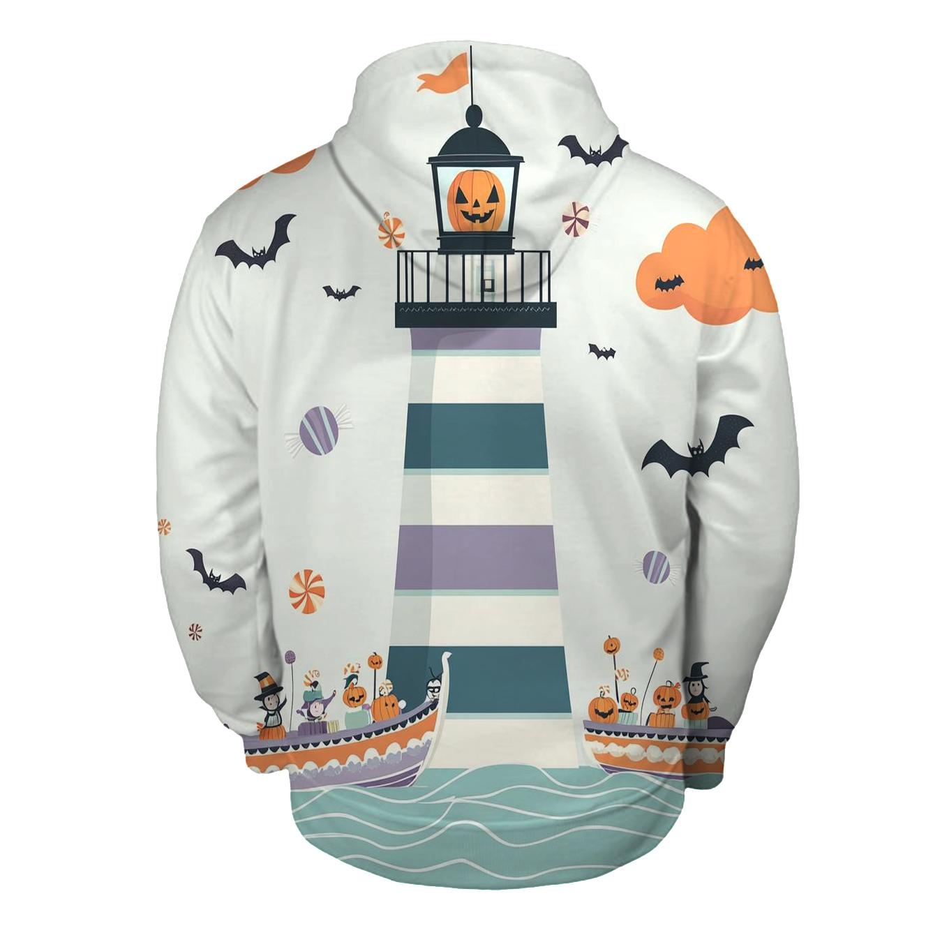 Spooky Lighthouse Guiding Trick Or Treat Boats lightweight hoodies
