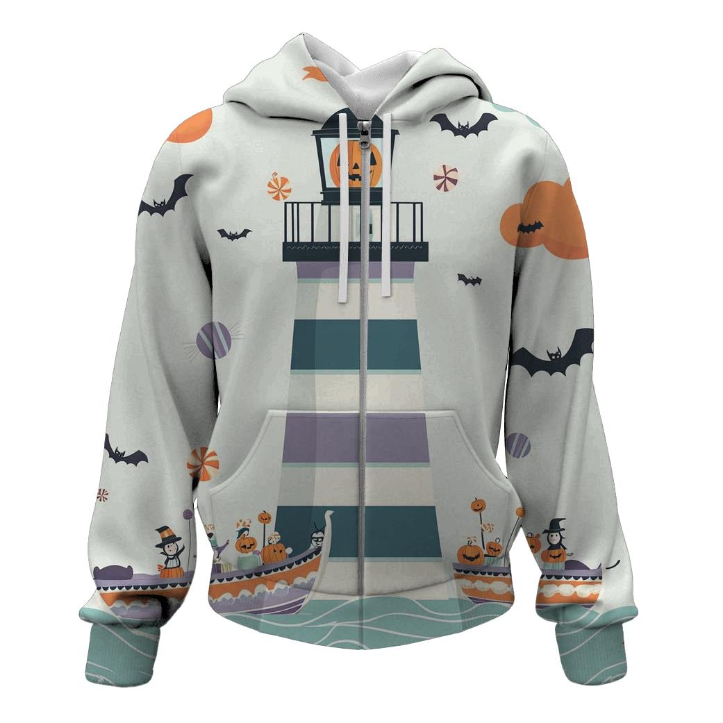 Spooky Lighthouse Guiding Trick Or Treat Boats graphic hoodies