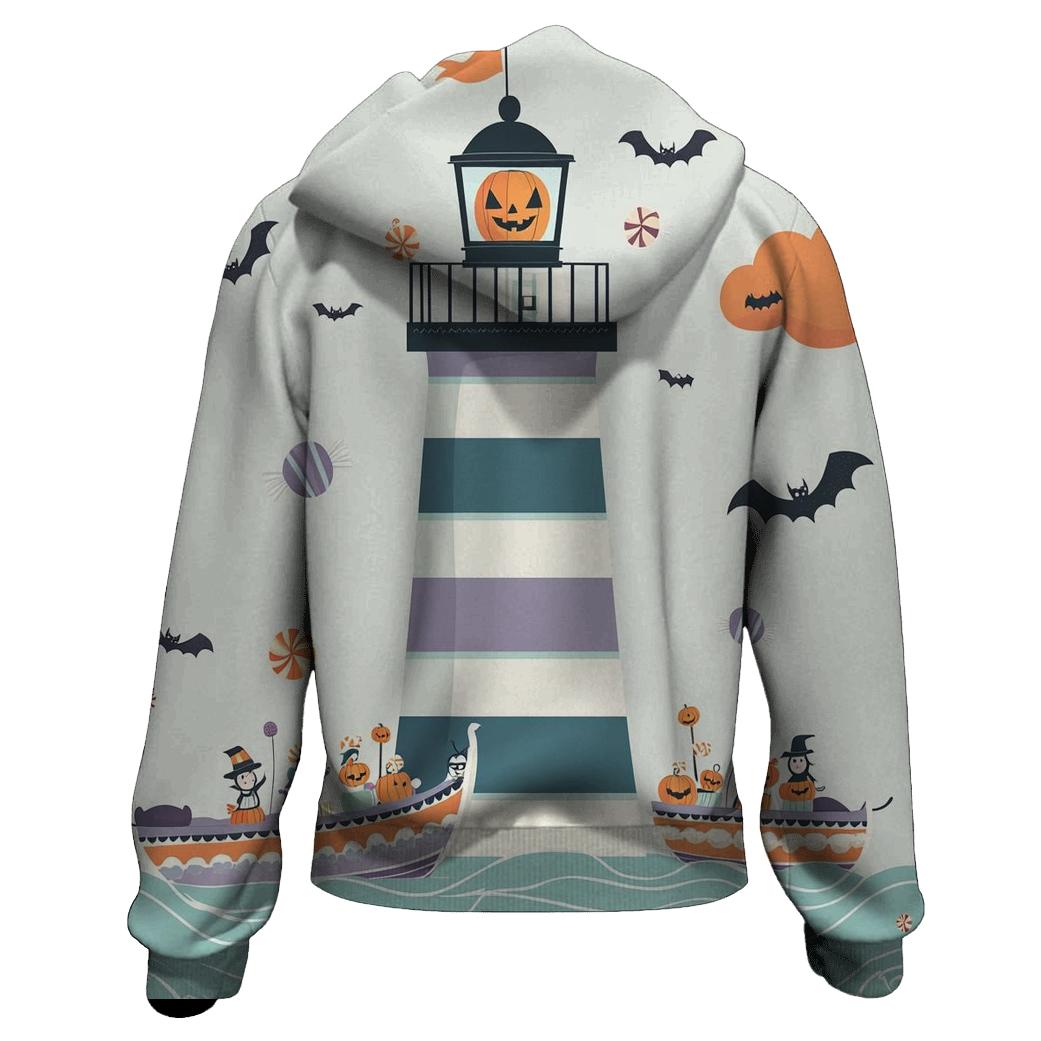 Spooky Lighthouse Guiding Trick Or Treat Boats graphic hoodies