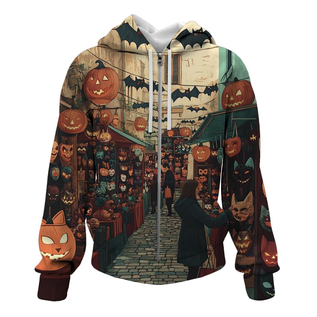 Market Of Masks In Halloween Alley premium hoodies