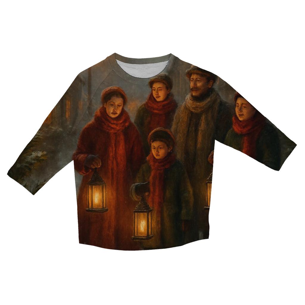 Candlelit Carolers On Snowy Lane stylish quarter sleeve tops