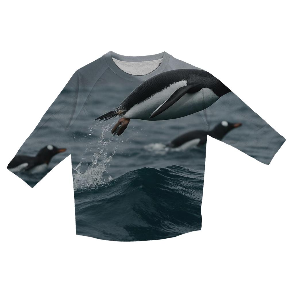 Gentoo Penguins Porpoising Through Swell designer 3/4 sleeve blouses