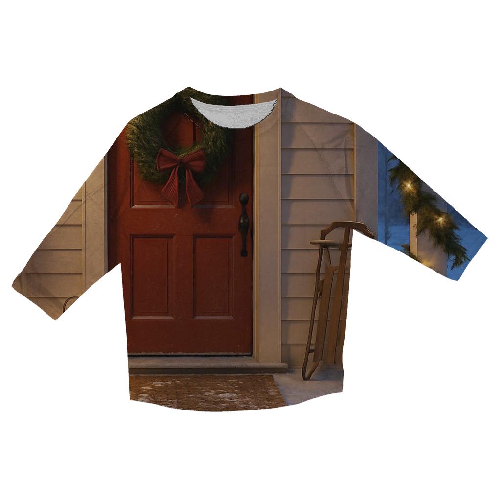 Snowy Evergreen Porch Welcome custom 3/4 sleeve shirts