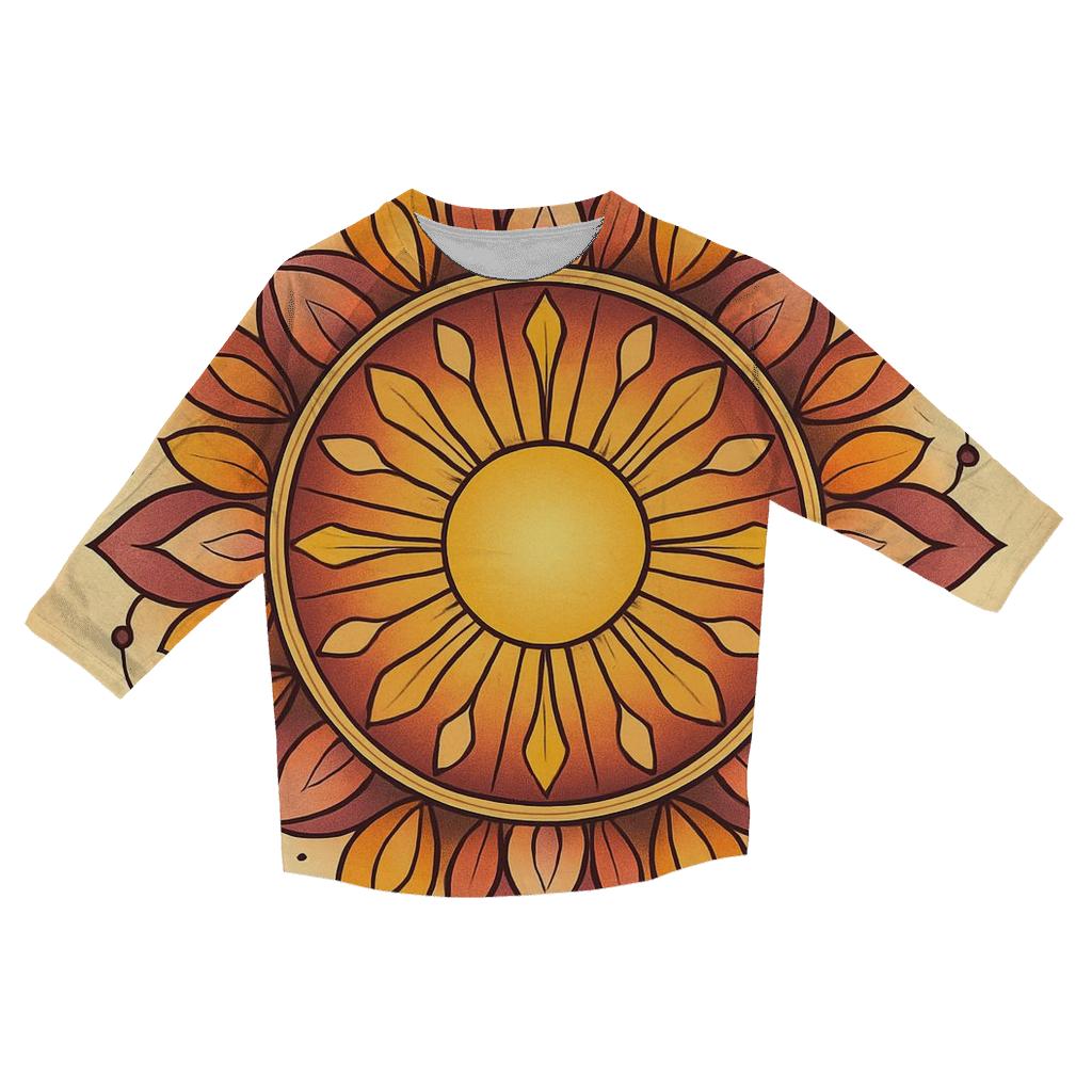 Solar Bloom Mandala Burst printed three quarter sleeve shirts