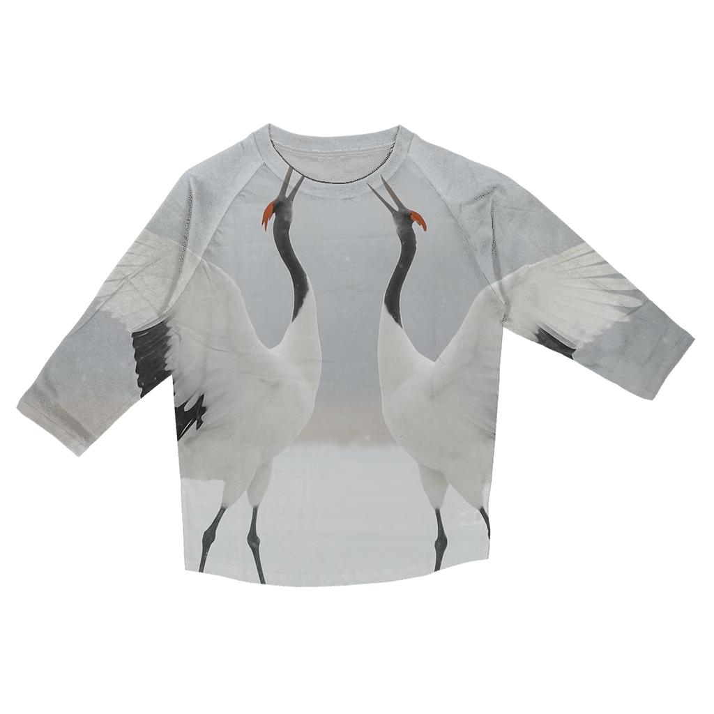 Red Crowned Cranes Dancing On Winter Marsh casual three quarter sleeve shirts