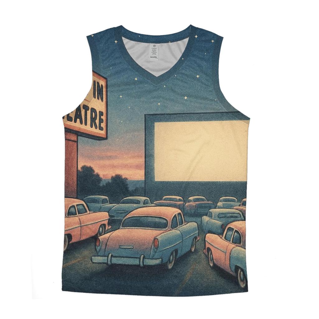 Faded Drive In Movie Night Scene trendy fitted tank tops