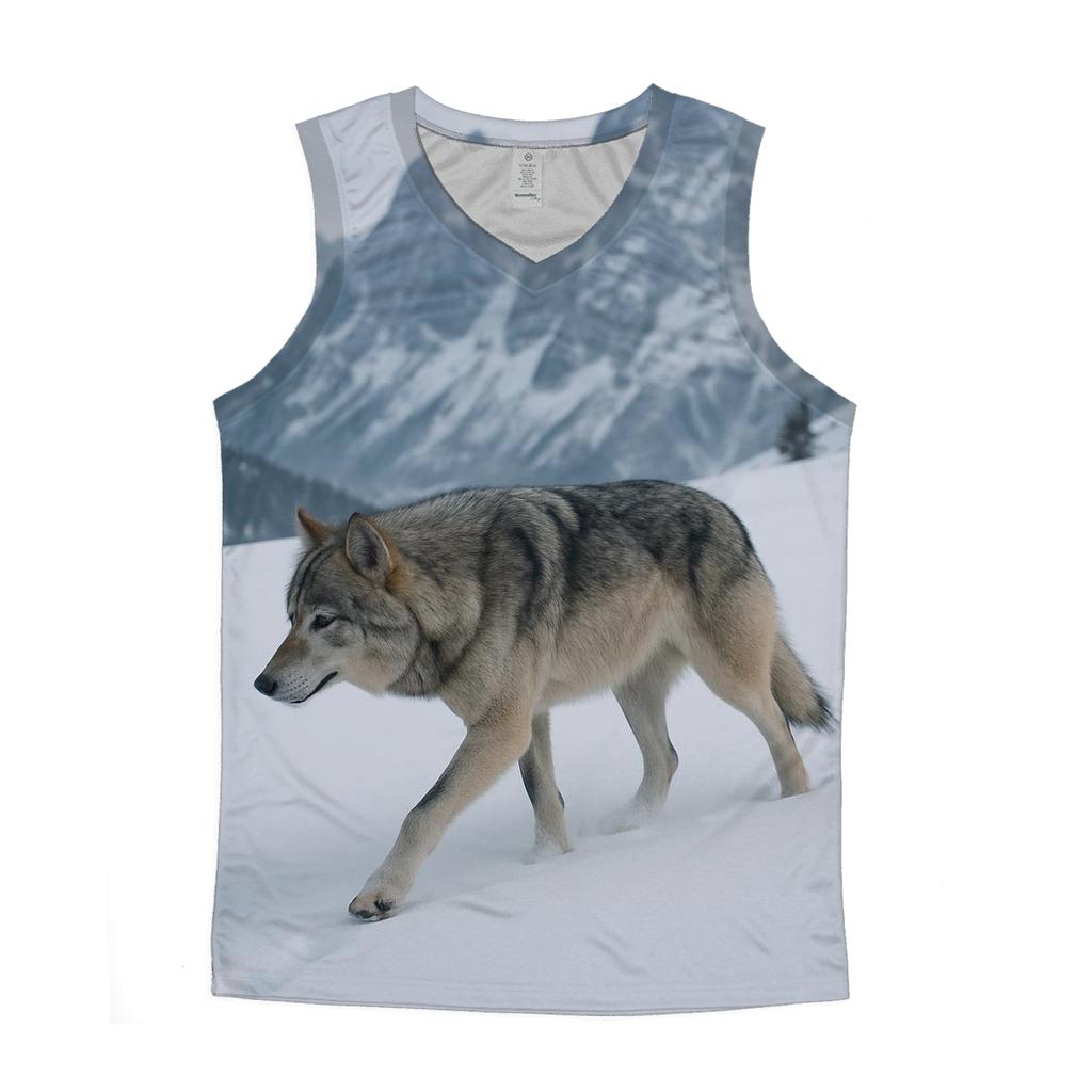 Eurasian Wolf Crossing Alpine Snowfield designer workout tanks