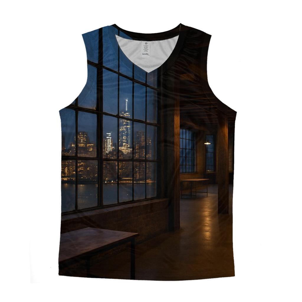 Brooklyn Industry City Skyline Through Factory Windows stylish racerback tanks