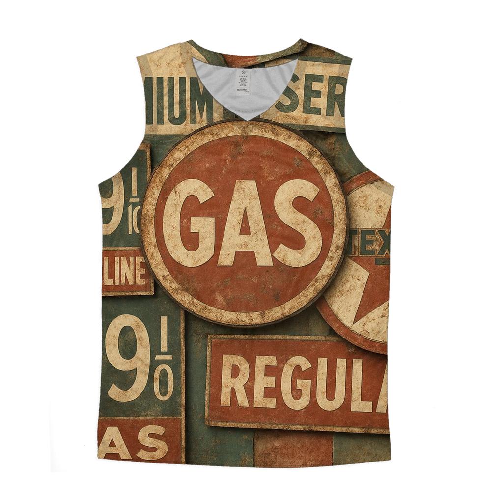 Old Station Service Sign Montage sports performance tank tops