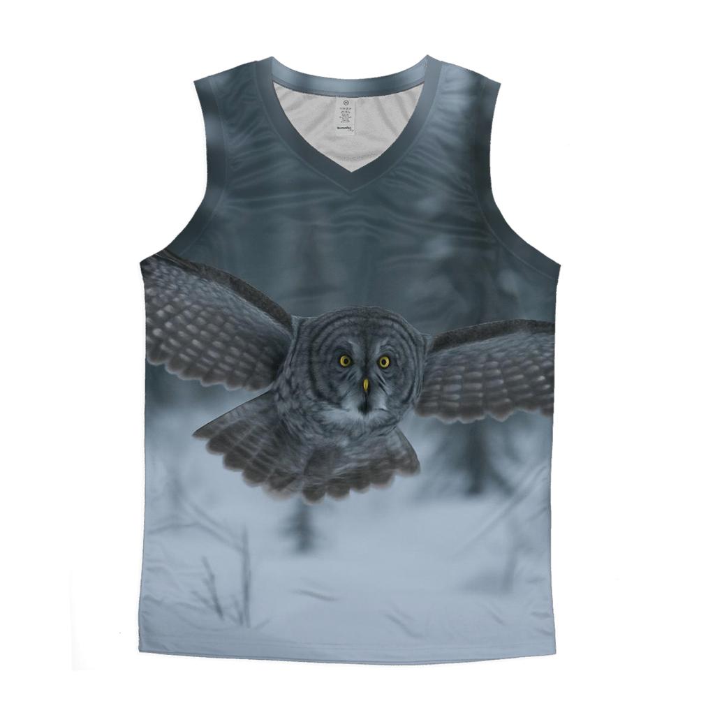 Great Gray Owl Silent Glide In Spruce Bog designer workout tanks