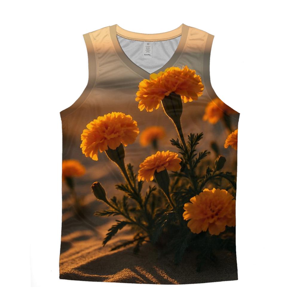 Coastal Dune Marigolds At Sunset cotton sleeveless tops