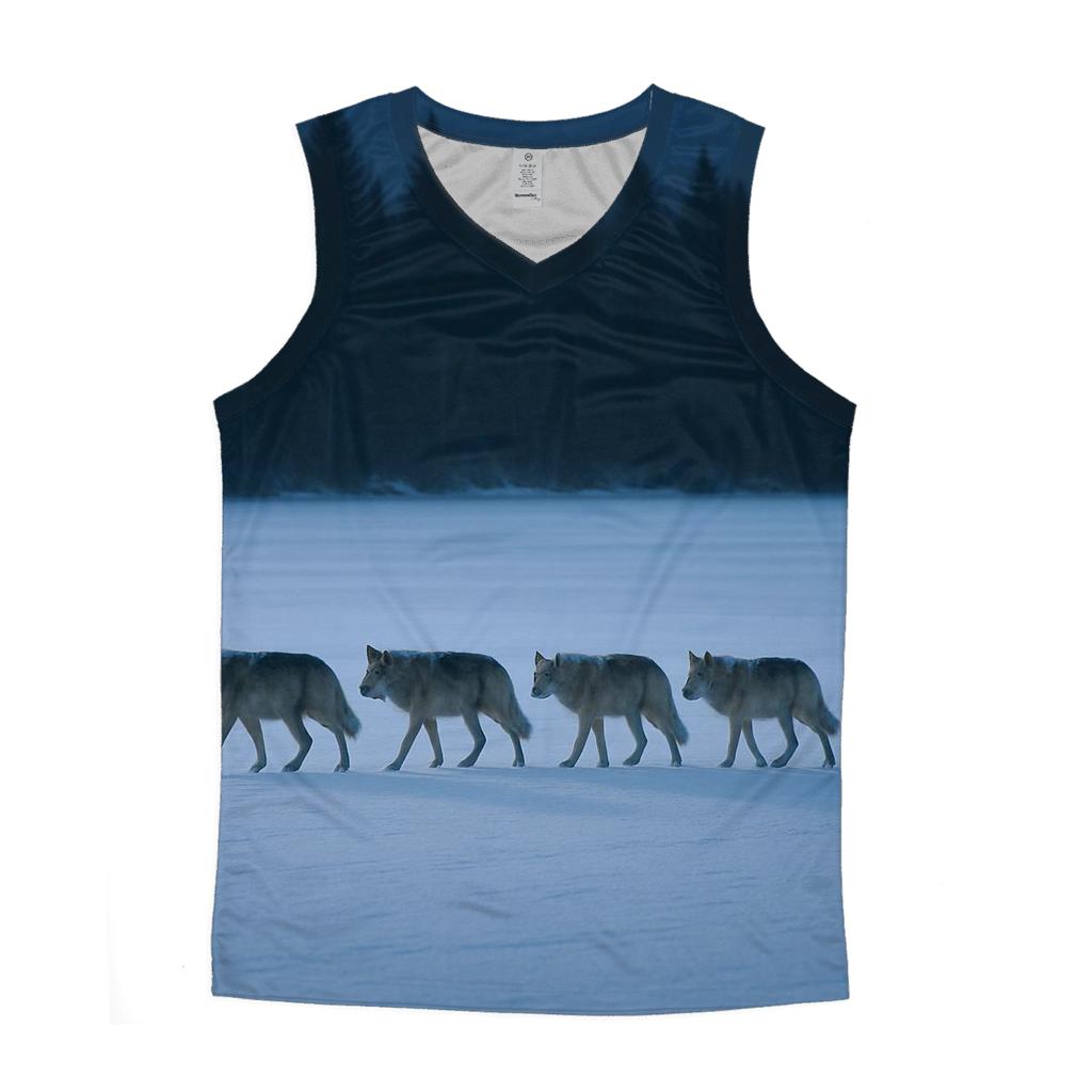 Snow Dusted Wolf Pack On Frozen Lake Crossing custom tank tops
