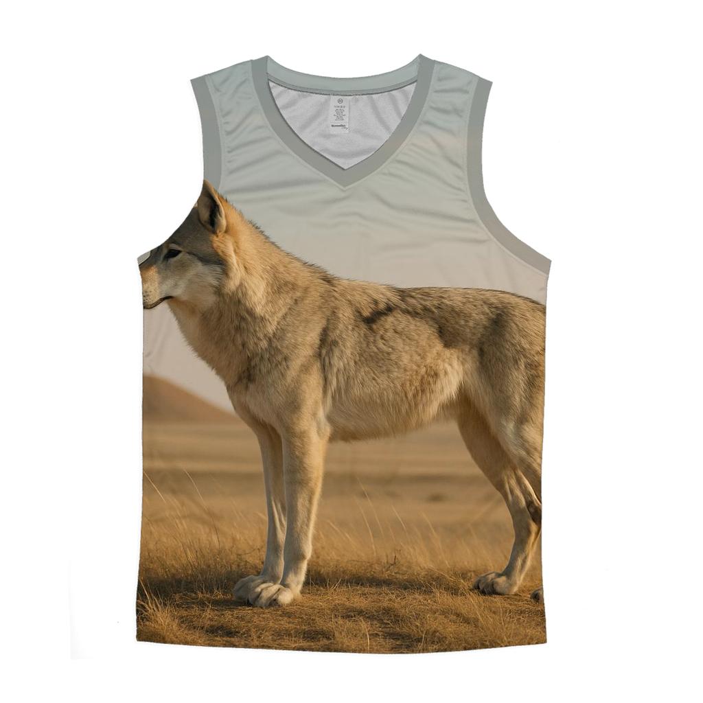 Steppe Wolf Among Ancient Burial Mounds graphic print tank tops