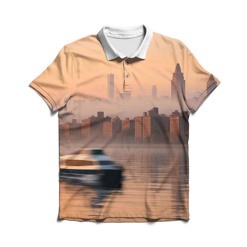 Harlem River Sunrise Skyline Reflection casual sports polo shirts