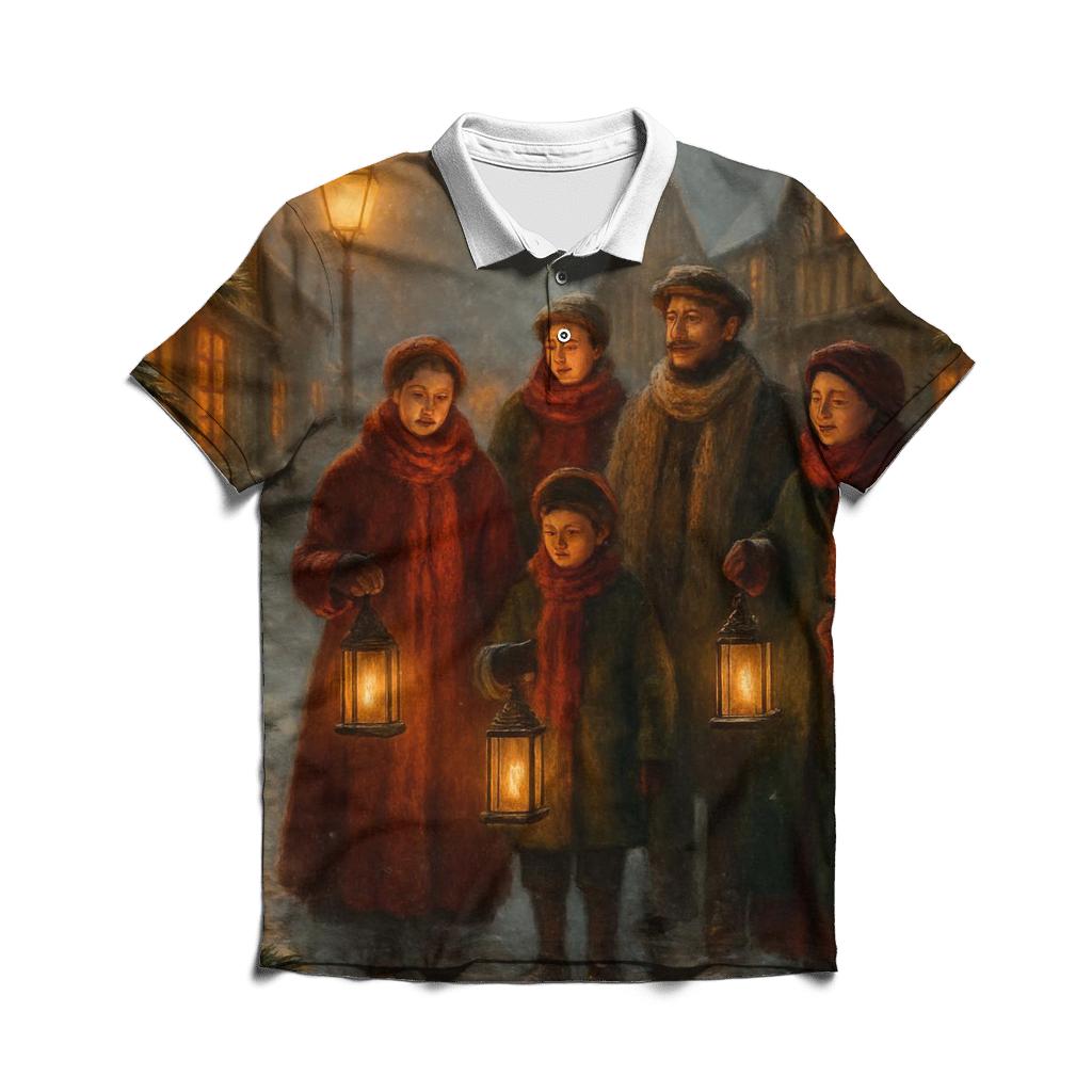 Candlelit Carolers On Snowy Lane classic pique polos