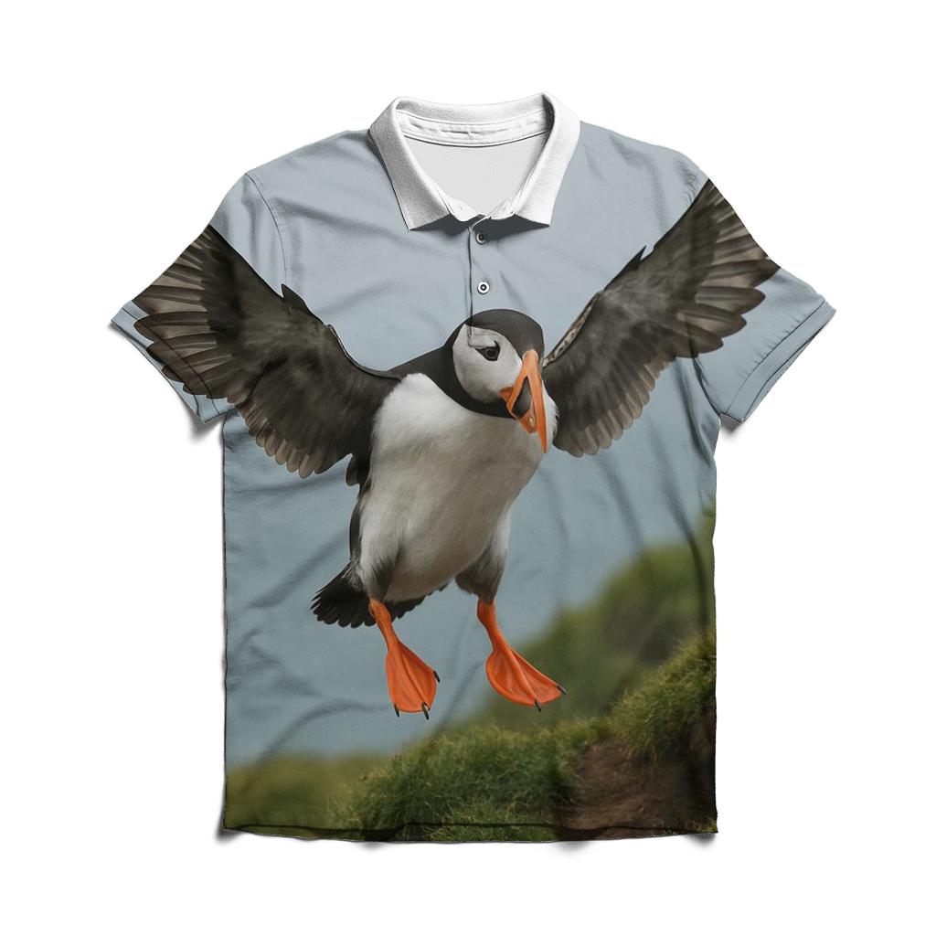 Atlantic Puffin Returning To Sea Cliff Burrow custom polo shirts