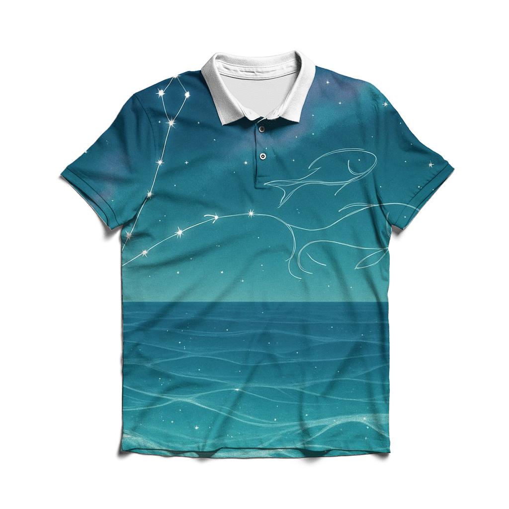 Pisces Dream Tides Constellation Veil personalized polo shirts