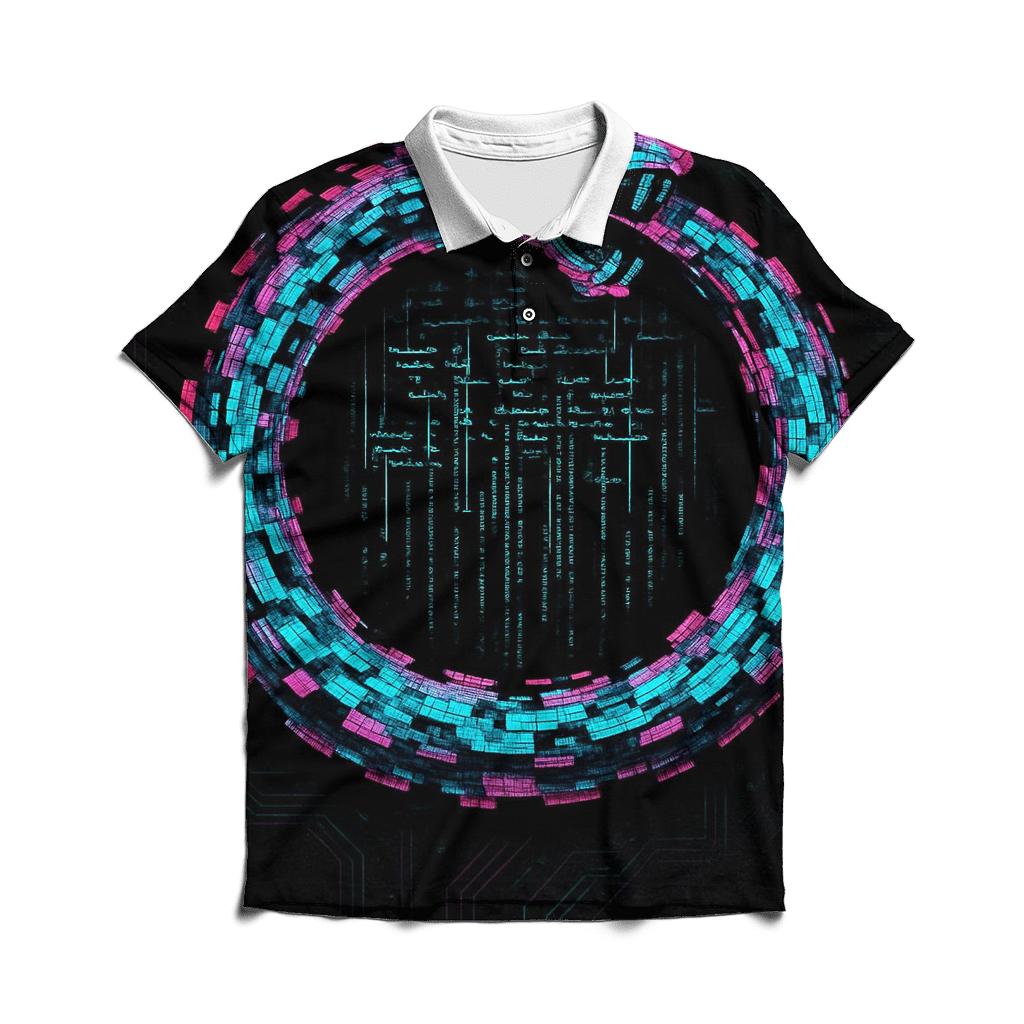 Digital Glitch Ouroboros custom polo shirts