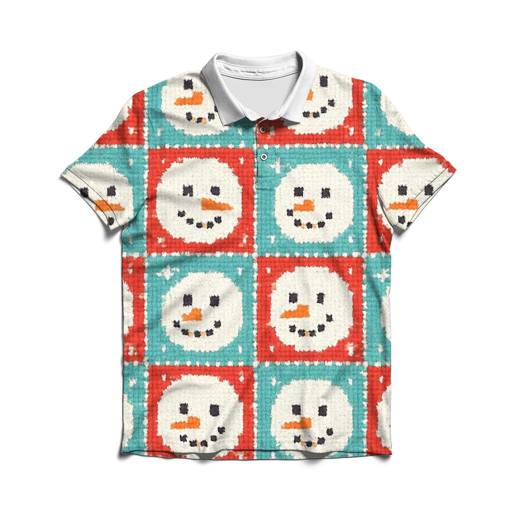 Snowman Marshmallow Checker Design designer slim fit polos