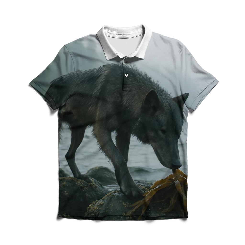 Coastal Wolf Foraging Among Kelp stylish collar polo tees