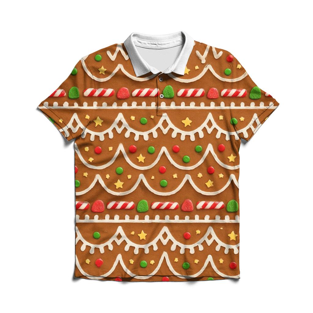 Gingerbread Roof Shingle Rows Design classic pique polos
