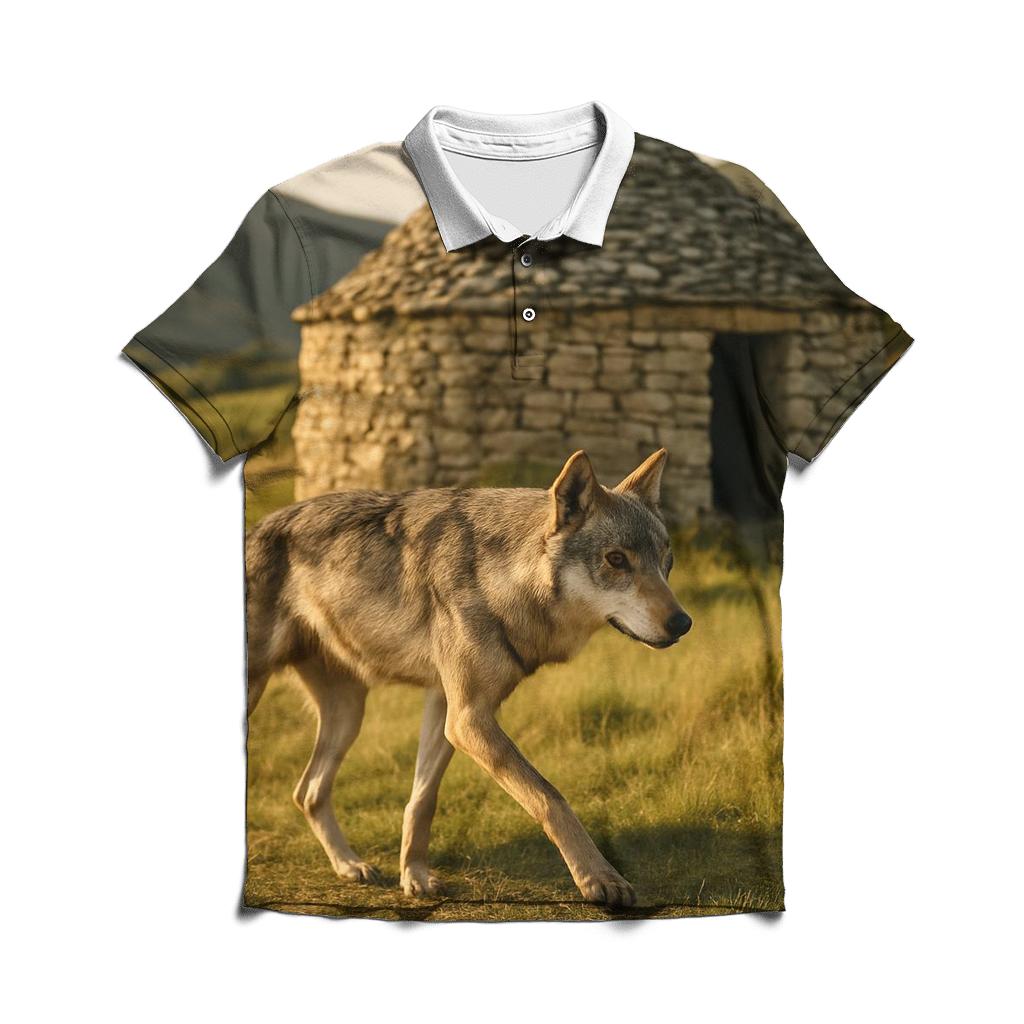 Italian Apennine Wolf Near Shepherds Stone Hut premium cotton polo shirts