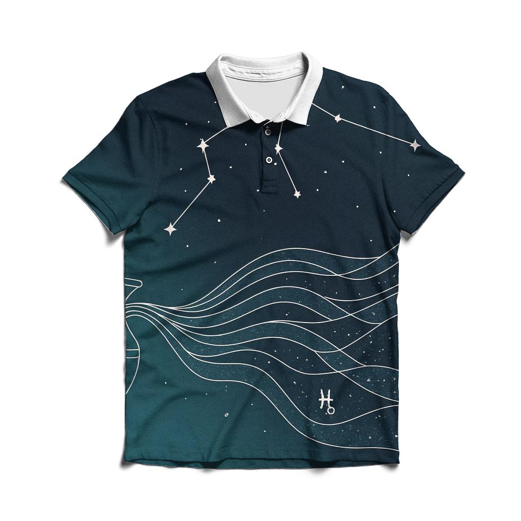 Aquarius Celestial Water Bearing Waves custom polo shirts