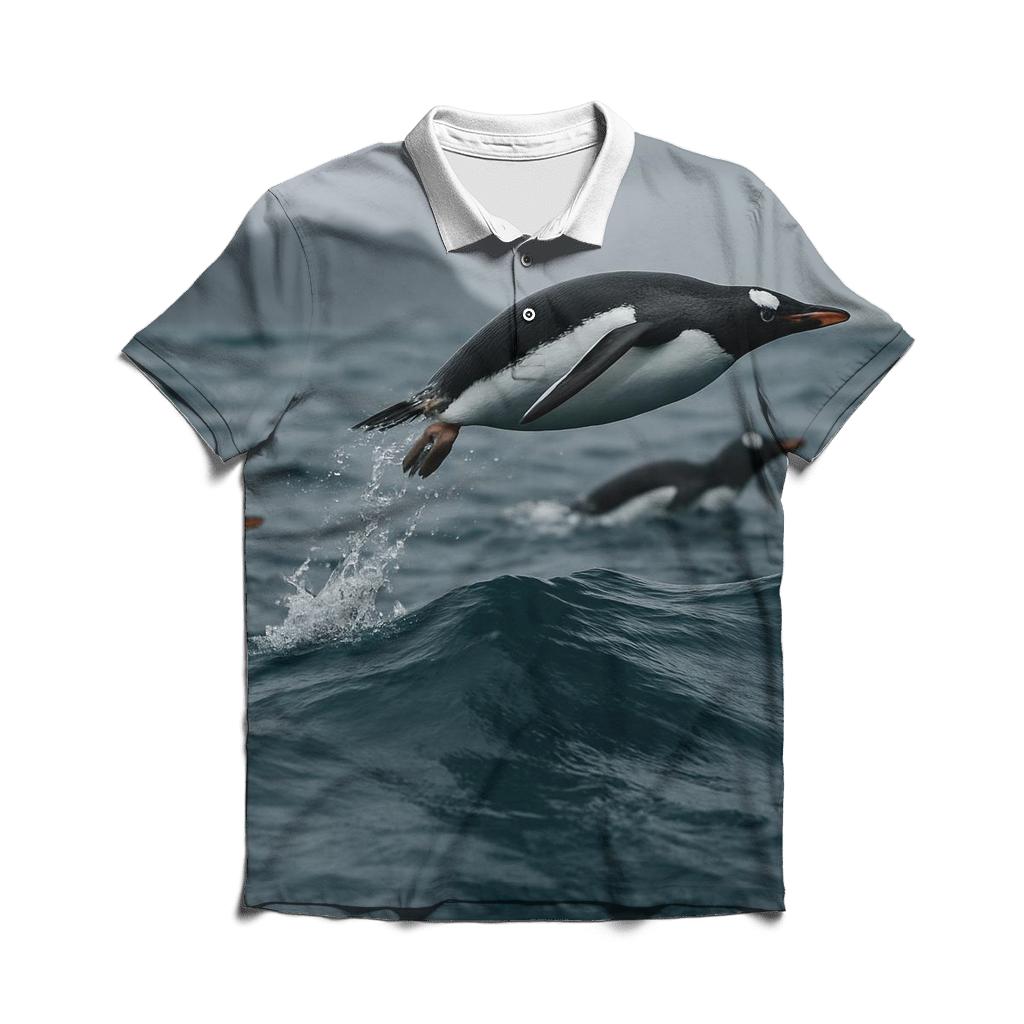 Gentoo Penguins Porpoising Through Swell designer slim fit polos