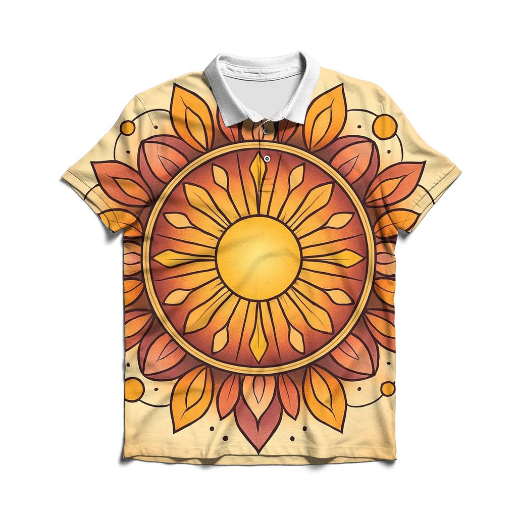 Solar Bloom Mandala Burst branded logo polo shirts