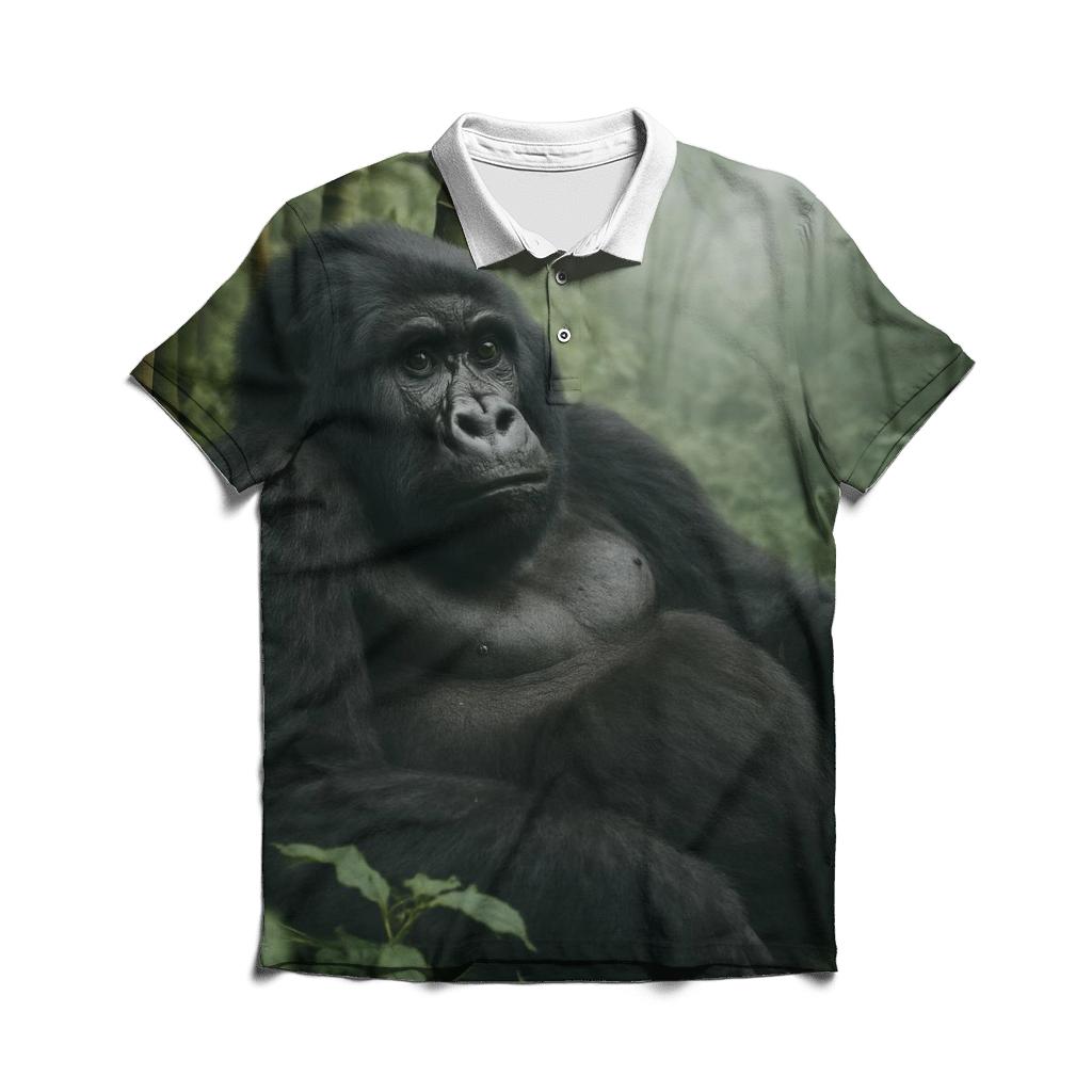 Mountain Gorilla Resting In Misty Bamboo casual sports polo shirts