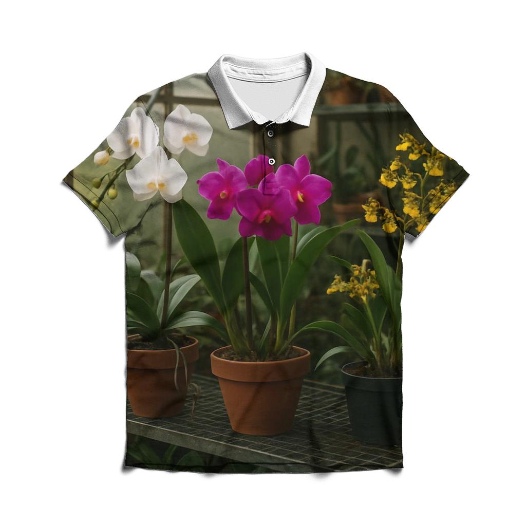 Orchid Collection In Home Greenhouse personalized polo shirts