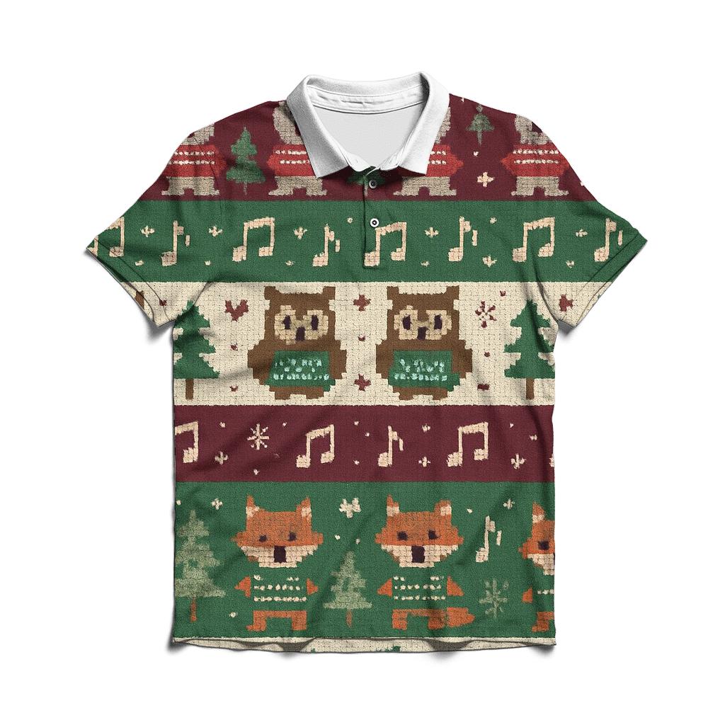 Caroling Critter Village Stripe Design custom polo shirts