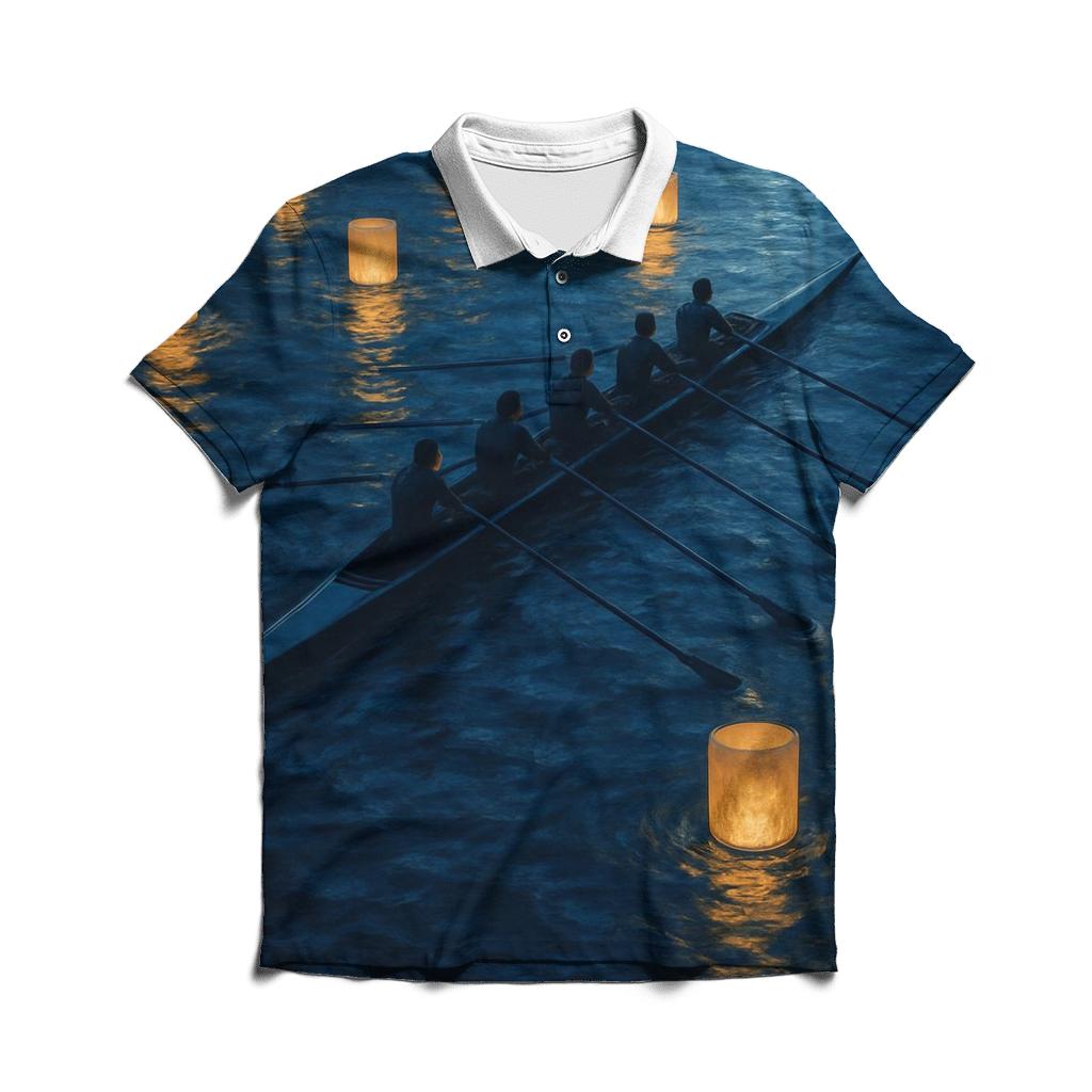 Nighttime Rowing Under Lanterns custom polo shirts