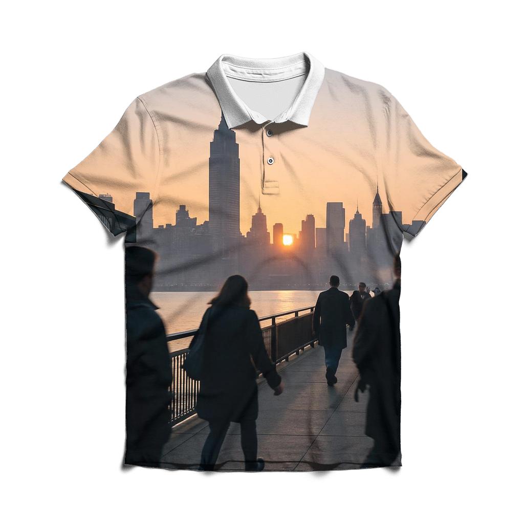 Morning Commute At Hoboken Terminal Skyline Backdrop custom polo shirts