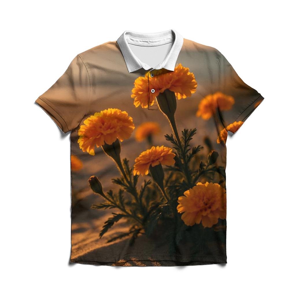 Coastal Dune Marigolds At Sunset personalized polo shirts