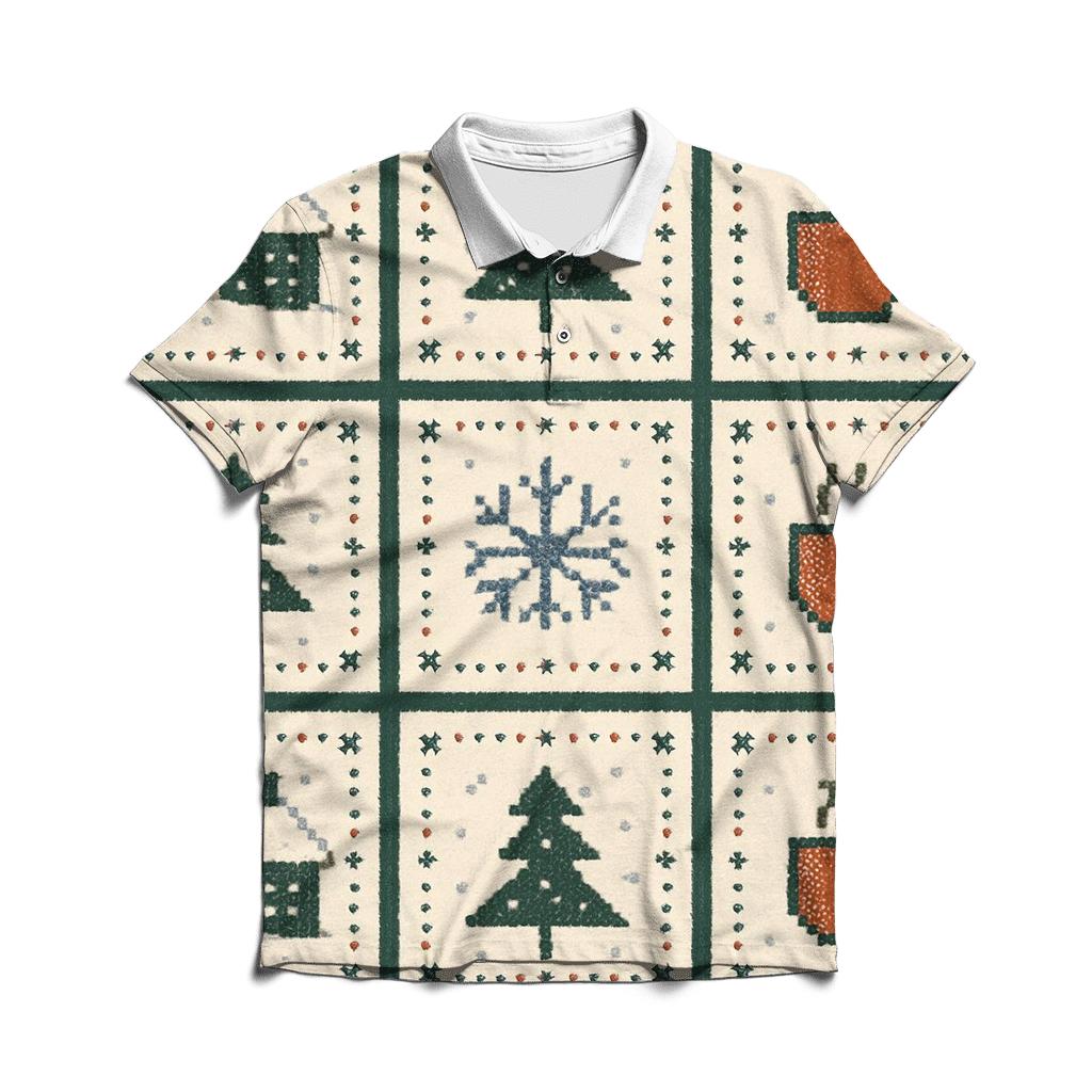 Frosty Chalet Window Panel Design custom polo shirts