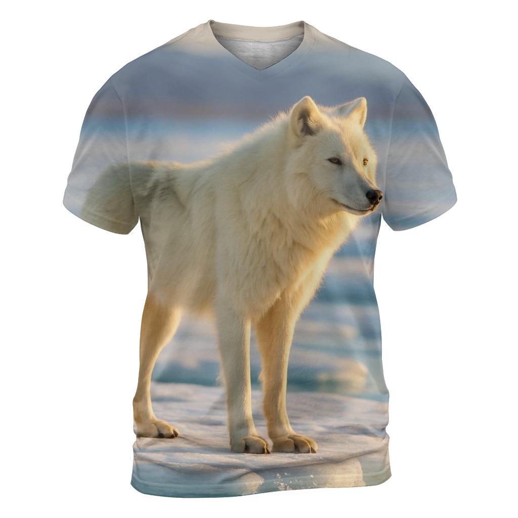 Arctic Wolf On Thawing Sea Ice Edge statement graphic shirts