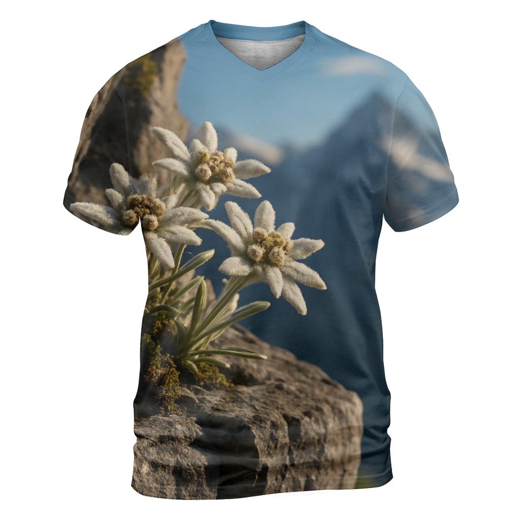 Alpine Edelweiss On Rocky Ledge vibrant all-over design tees