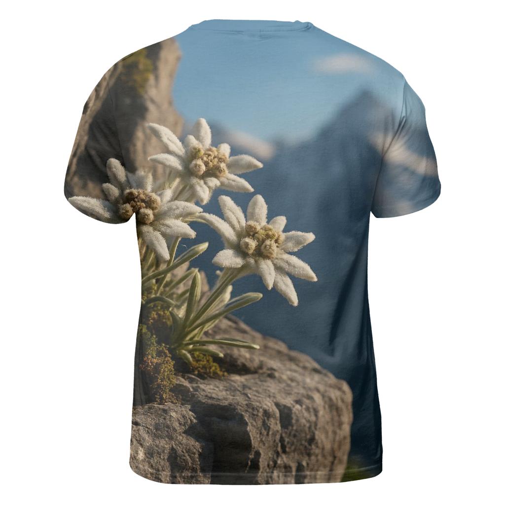 Alpine Edelweiss On Rocky Ledge vibrant all-over design tees