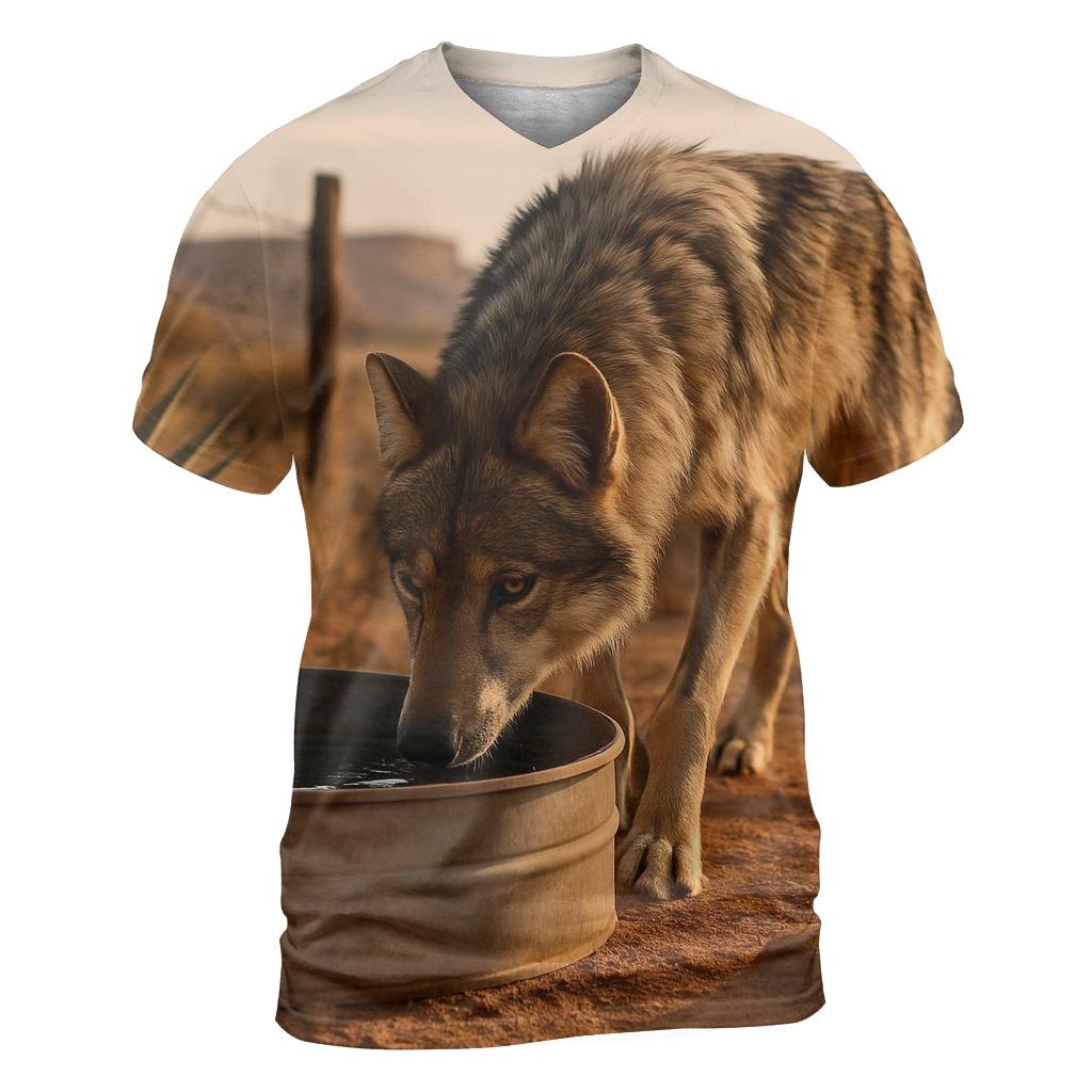 Mexican Gray Wolf At Desert Water Trough custom all-over print shirts