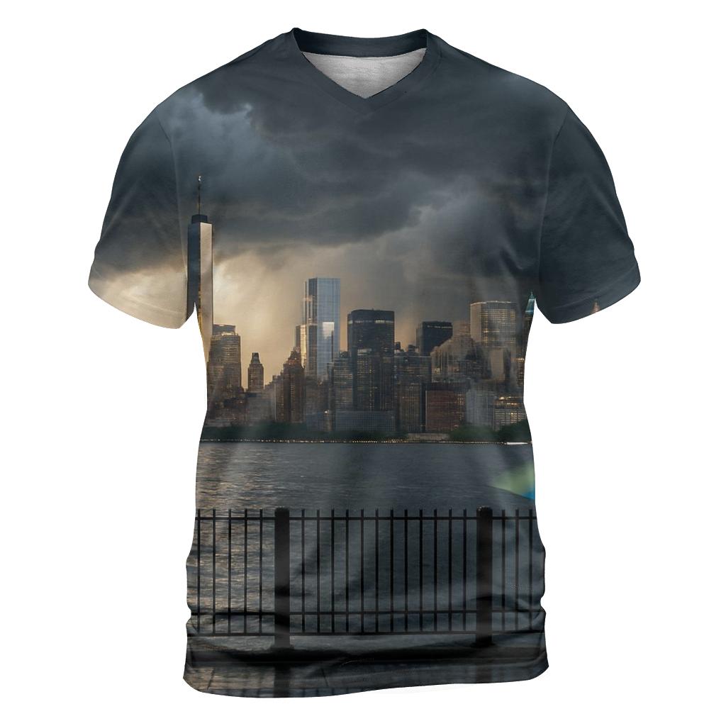 Storm Front Over Lower Manhattan Skyline statement graphic shirts