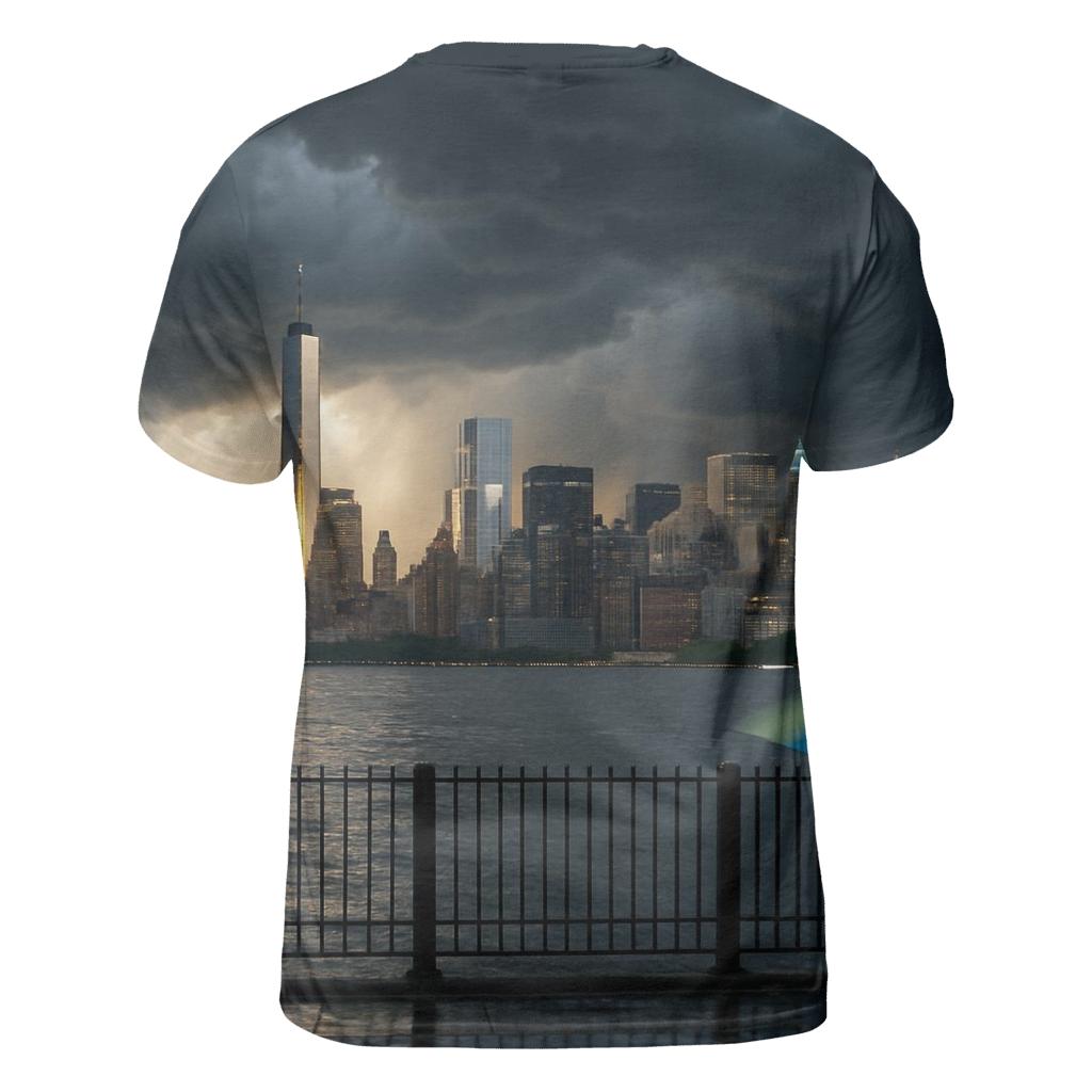 Storm Front Over Lower Manhattan Skyline statement graphic shirts