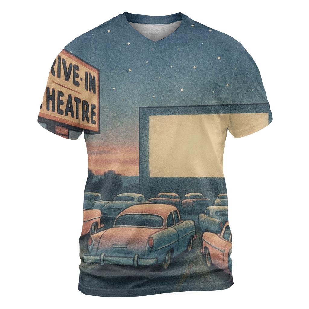 Faded Drive In Movie Night Scene vibrant all-over design tees